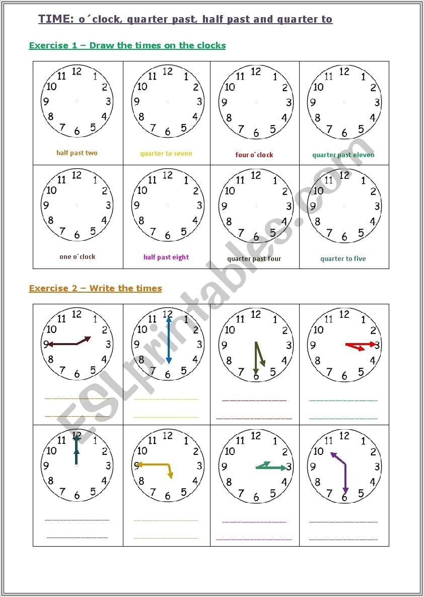 Esl Time Clock Worksheet