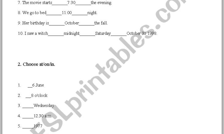 Esl Time Prepositions Exercises