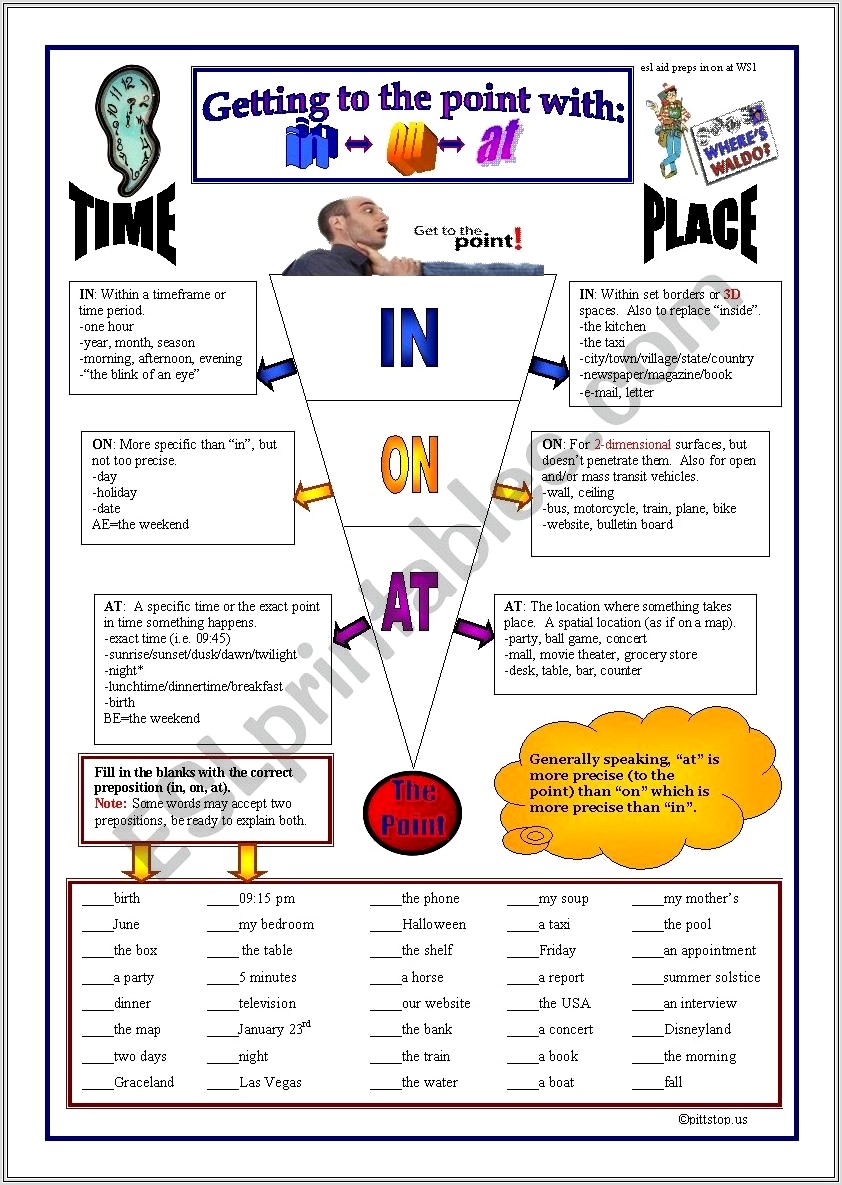 Esl Time Prepositions Worksheet