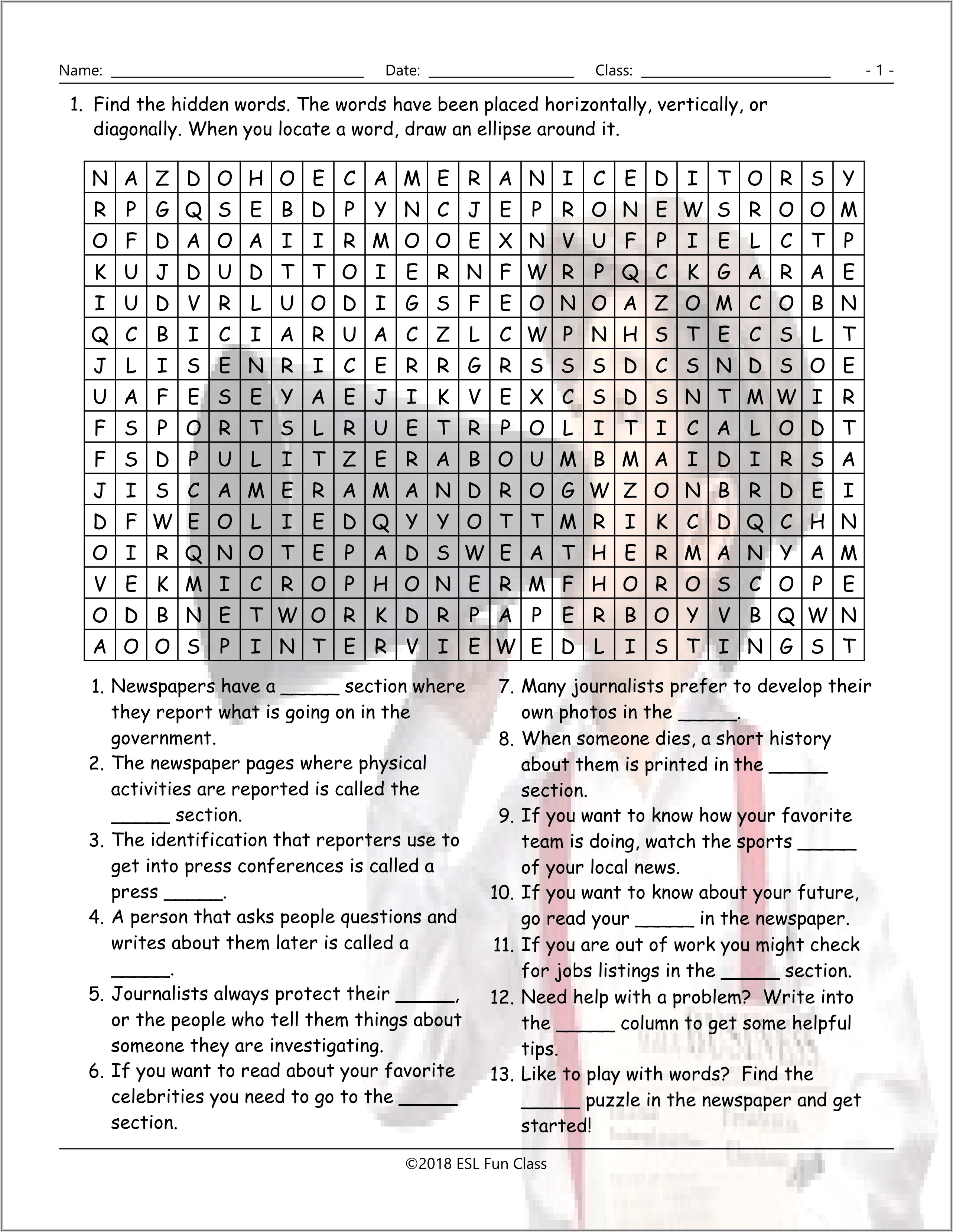 Esl Worksheet Word Search