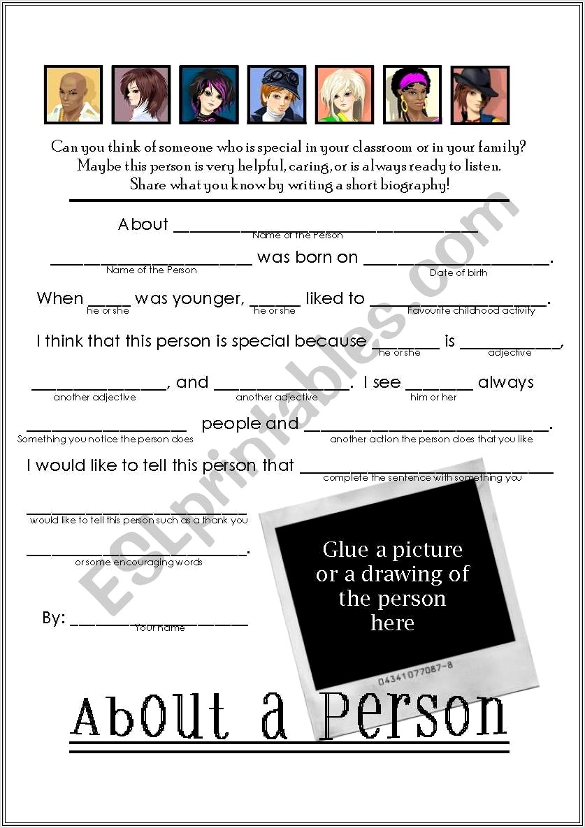 Esl Writing A Biography Worksheet