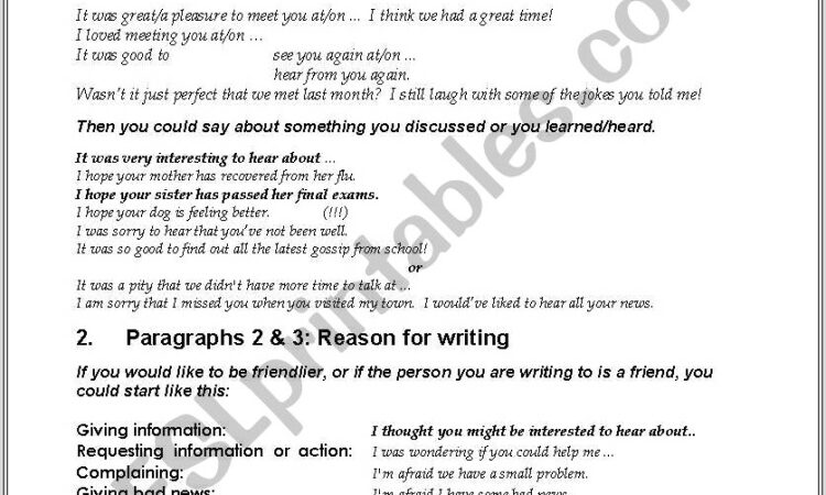 Esl Writing Letters Worksheet