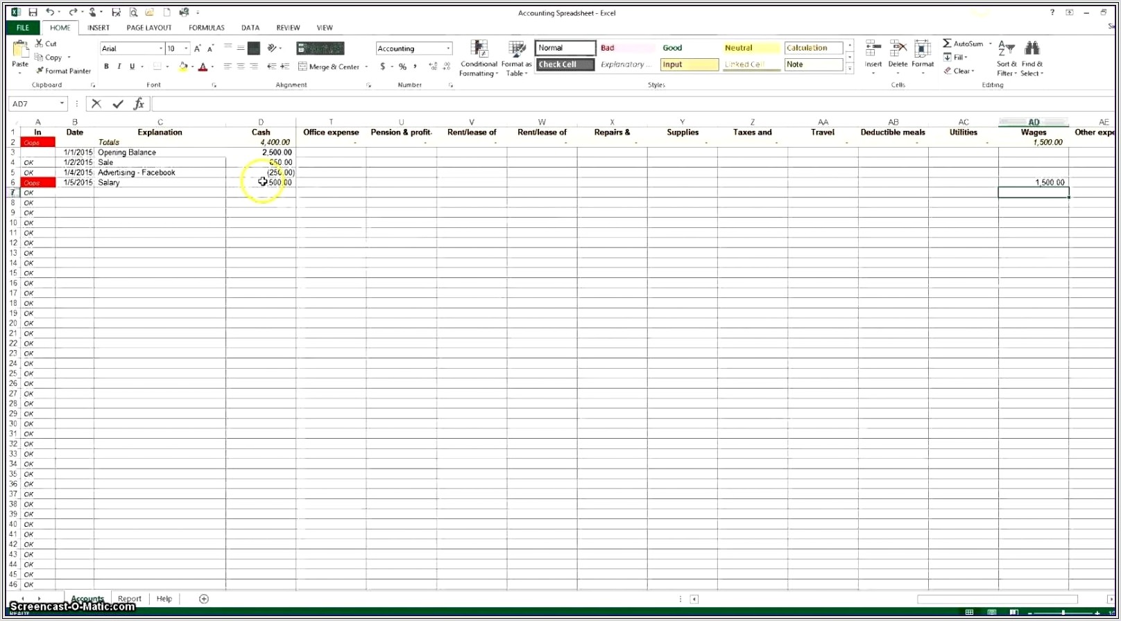 Example Excel Accounting Worksheet