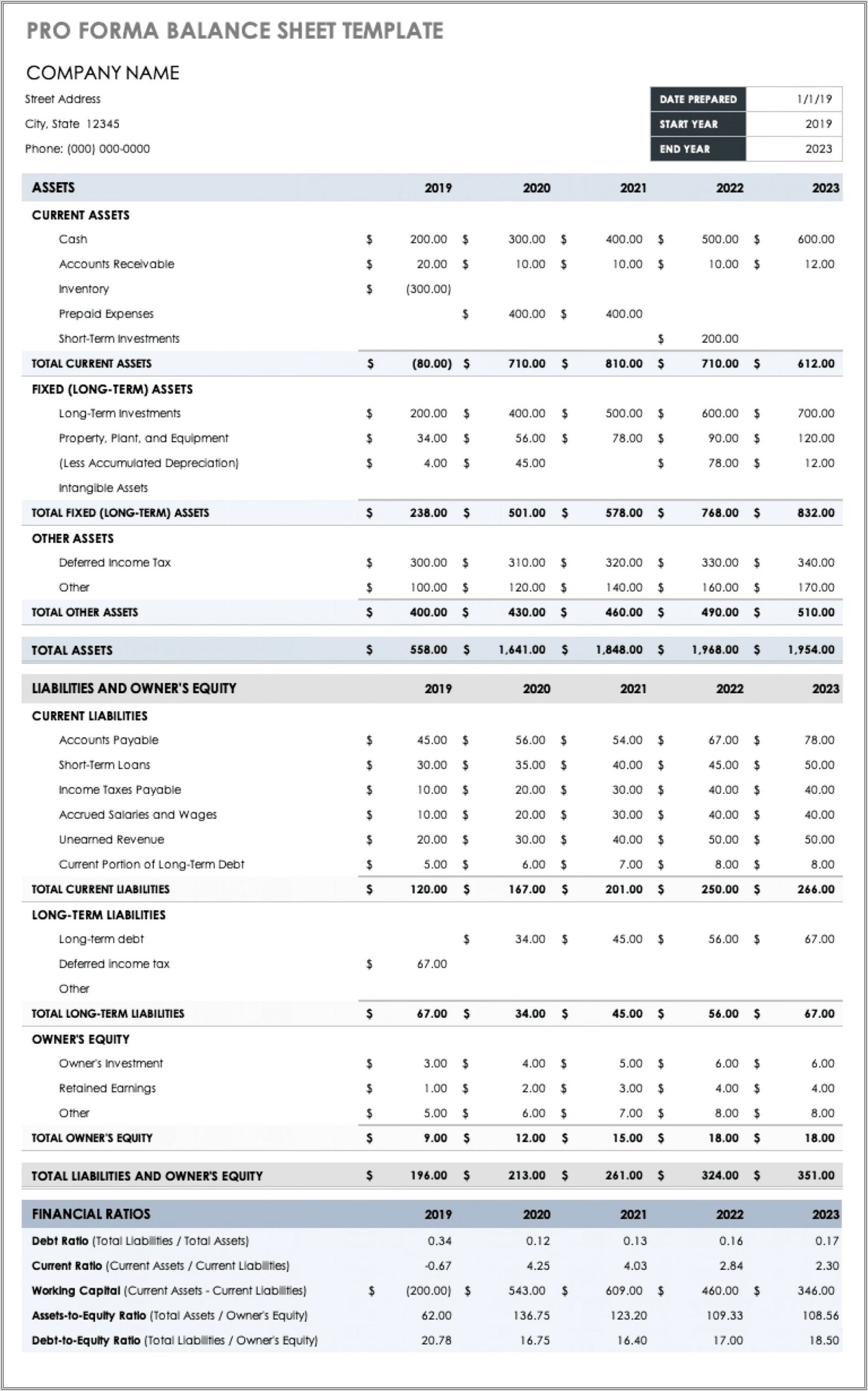 Excel Accounting Balance Sheets