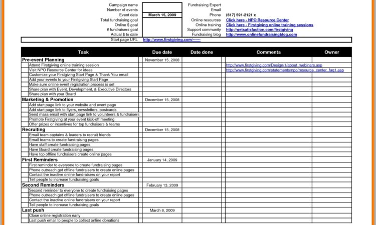 Excel Spreadsheet Event Planning