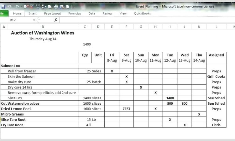 Excel Spreadsheet Event Registration