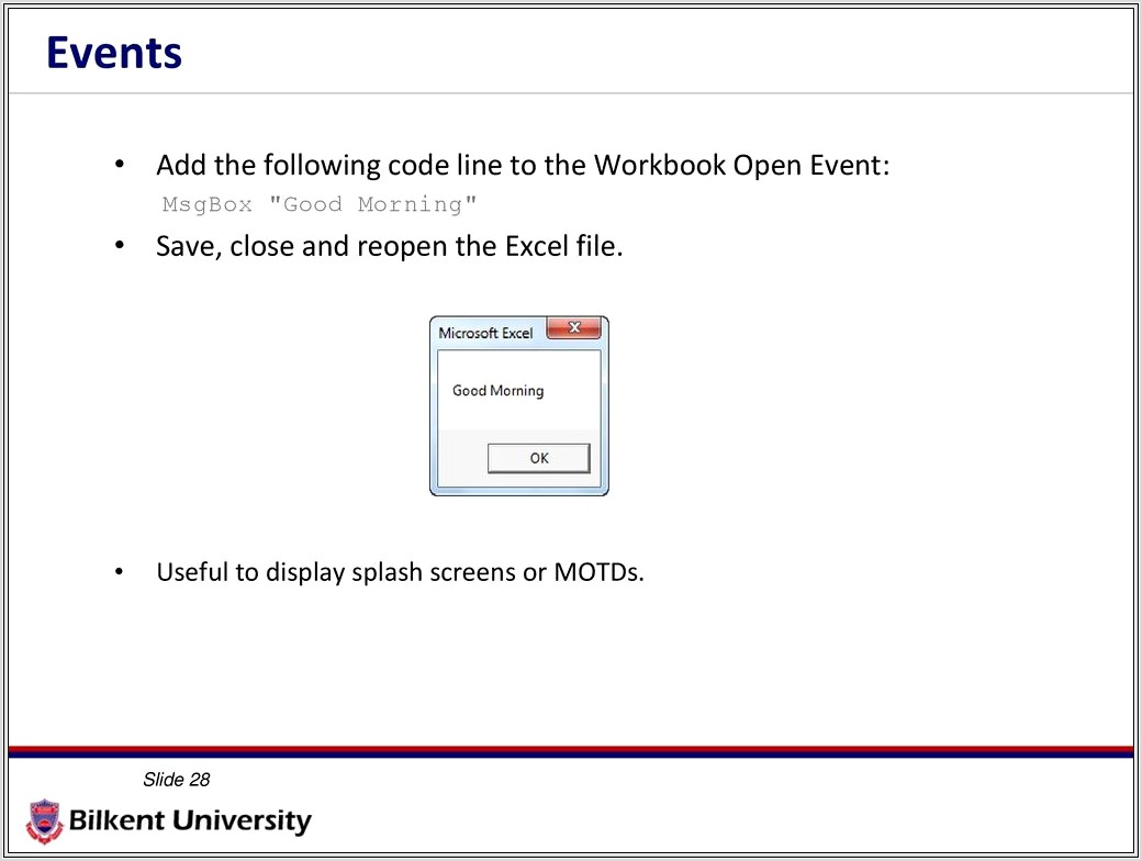 Excel Vba Workbook Open Event