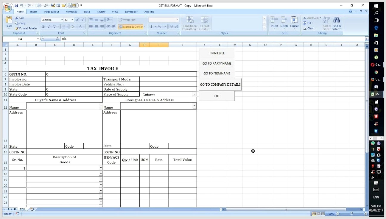 Excel Worksheet For Gst