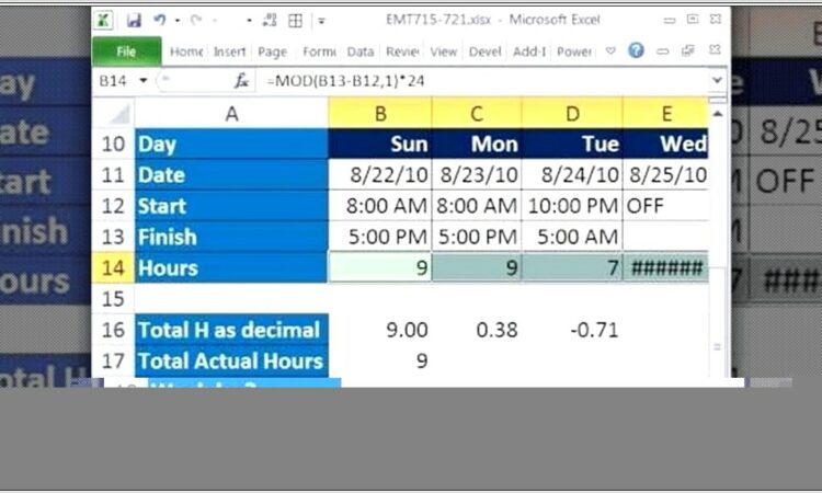 Excel Worksheet Time Difference