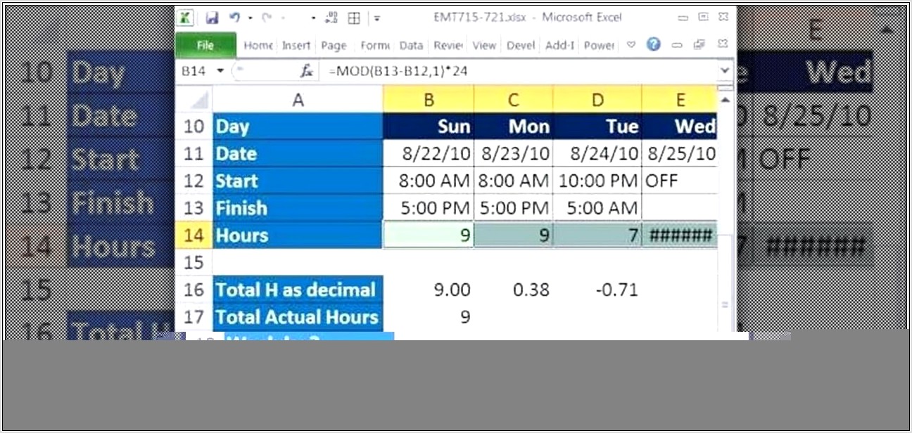Excel Worksheet Time Difference