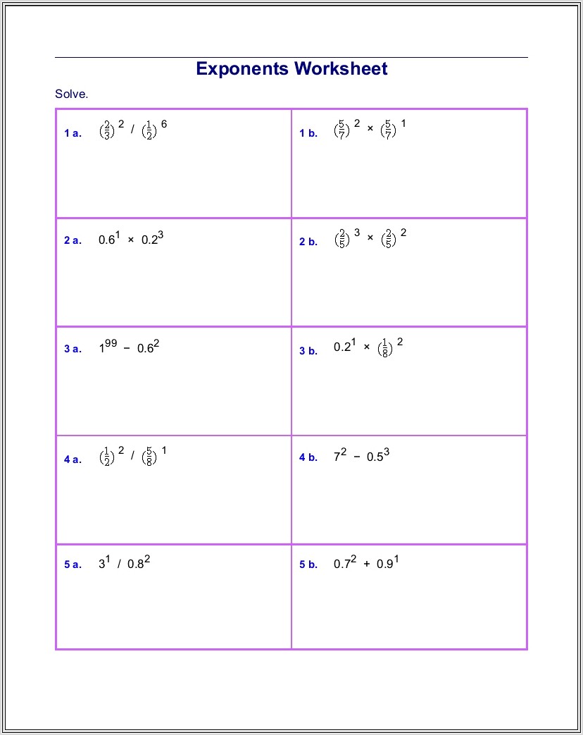 Exponential Form Of Numbers Worksheet