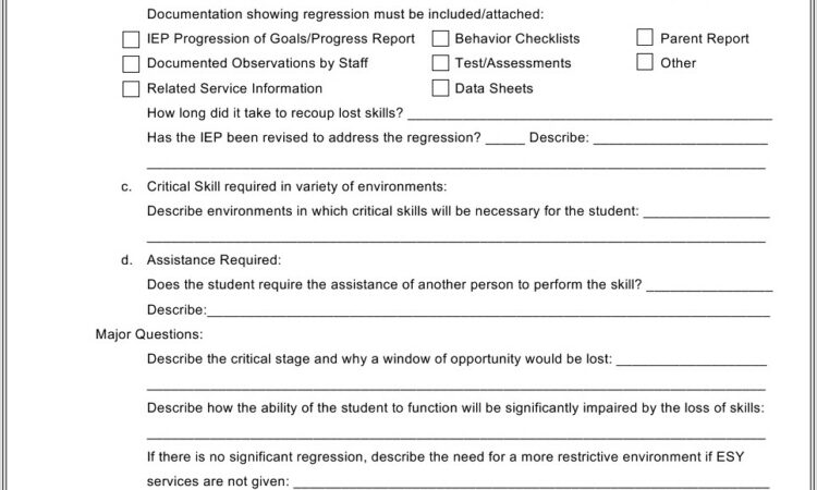 Extended School Year Worksheet