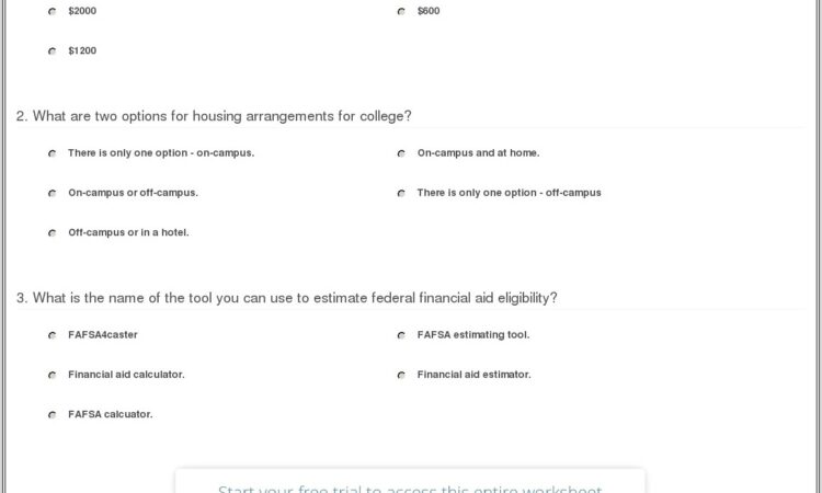 Fafsa College Cost Worksheet