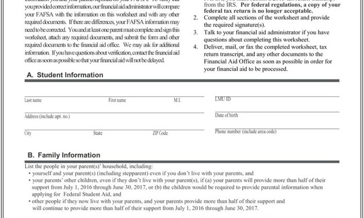 Fafsa Income Verification Worksheet