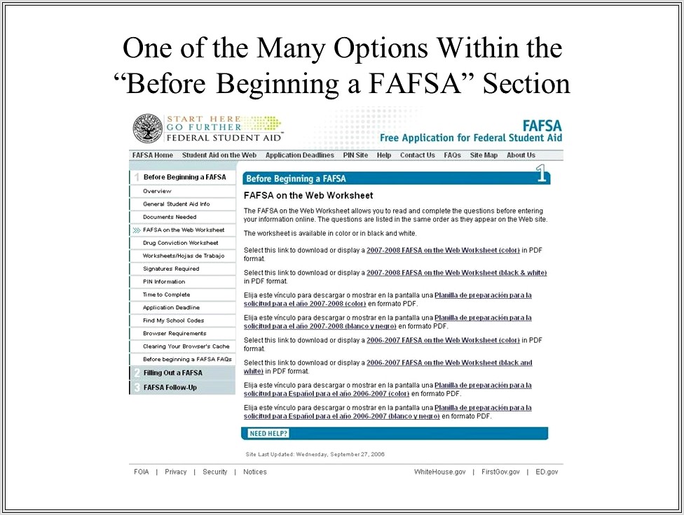 Fafsa On The Web Worksheet In Spanish