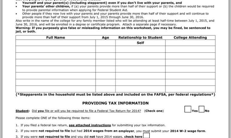 Fafsa Verification Worksheet 2015 16