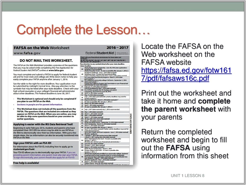 Fafsa Web Worksheet 2016