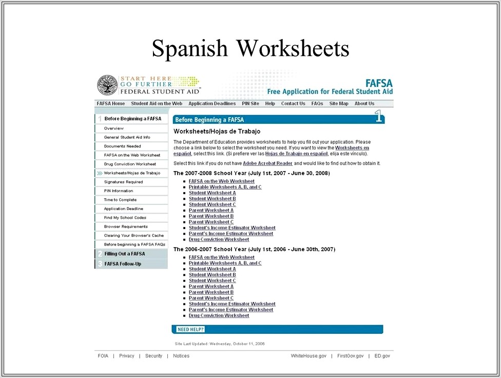 Fafsa Worksheet In Spanish