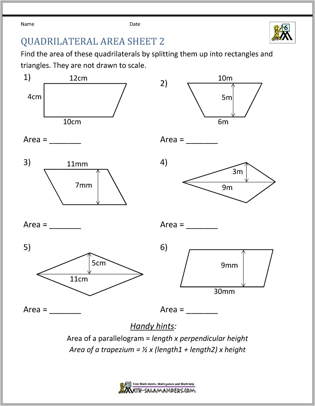 Fifth Grade Quadrilaterals Worksheet