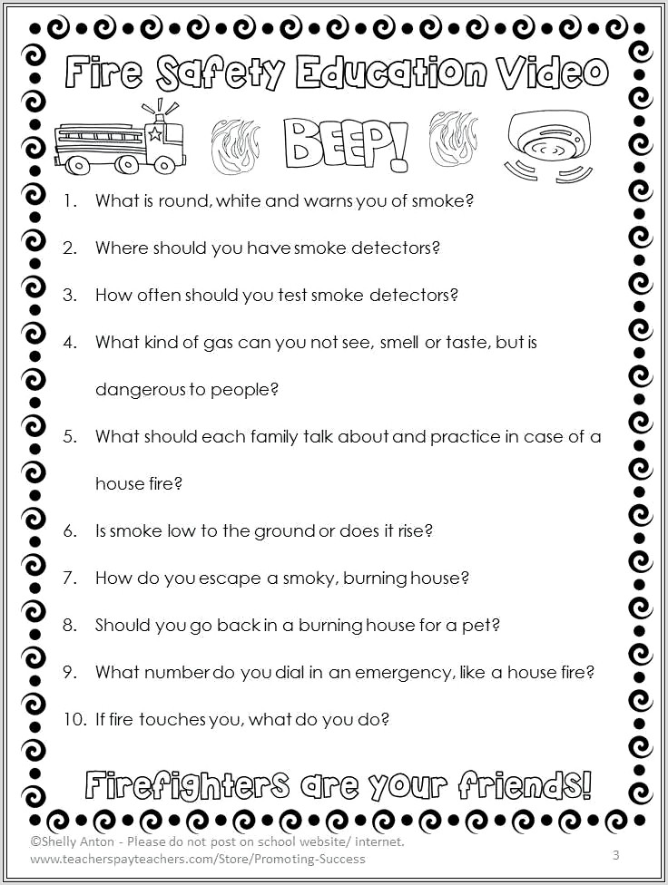 Fire Safety Worksheets For 5th Grade
