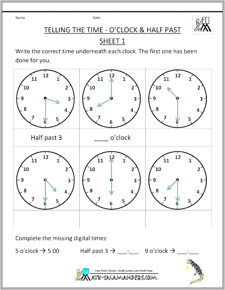 First Grade Clock Worksheet