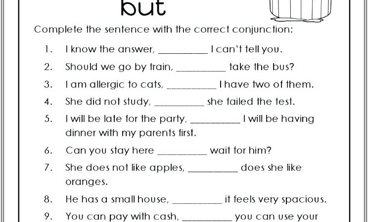 First Grade Conjunctions Worksheet