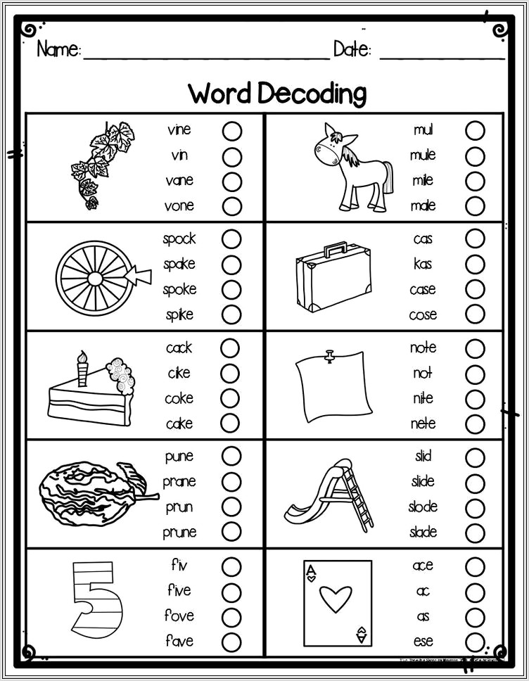 First Grade Decoding Worksheets