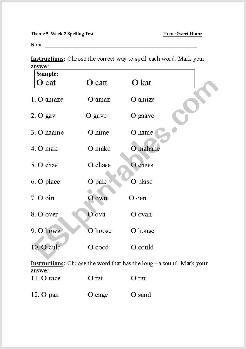 First Grade English Worksheets Spelling