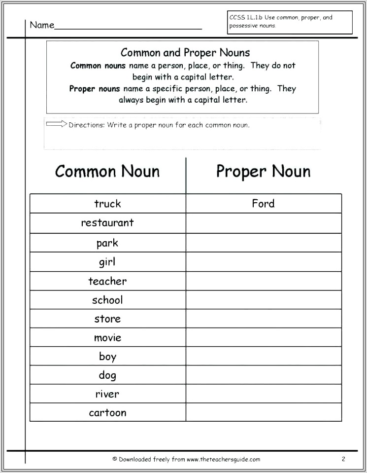 First Grade Grammar Worksheets Nouns