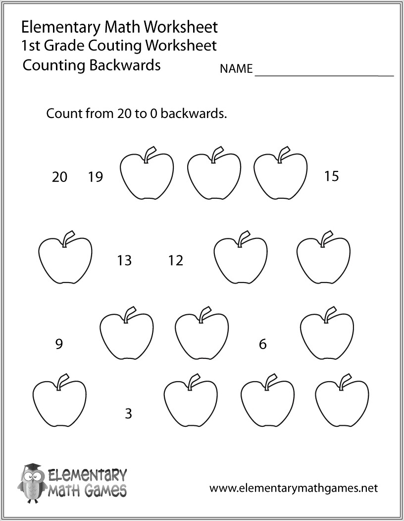 First Grade Math Worksheets Counting Backwards