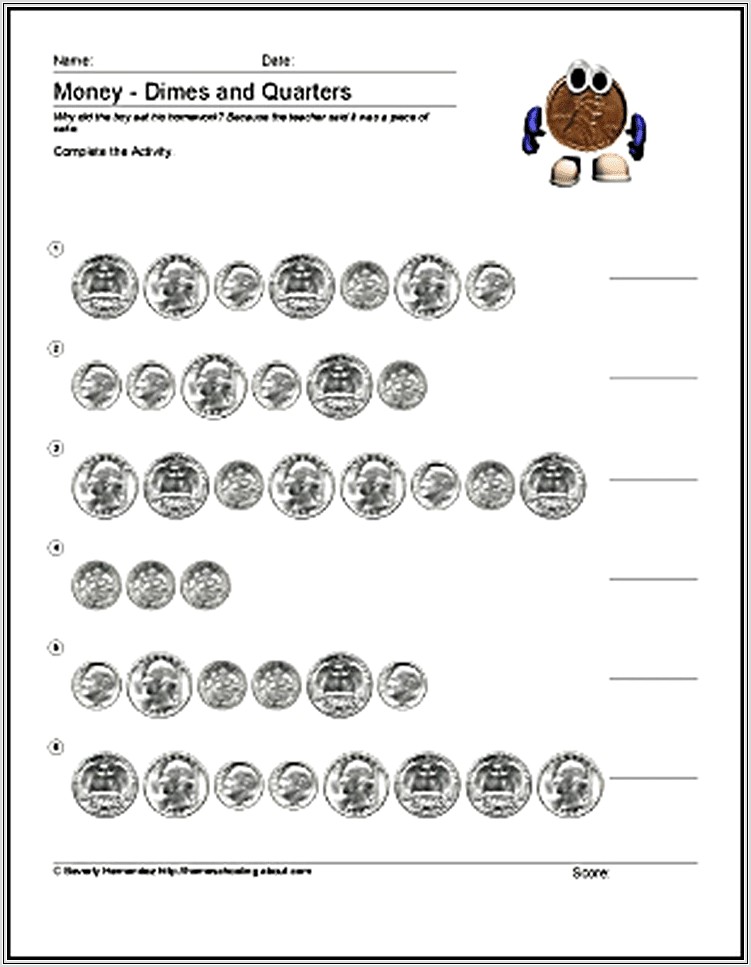 First Grade Math Worksheets Counting Coins