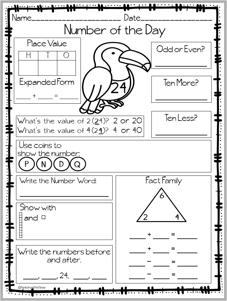 First Grade Number Of The Day Worksheet