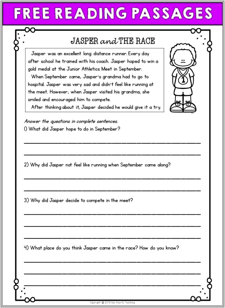 First Grade Reading Comprehension Worksheets Questions