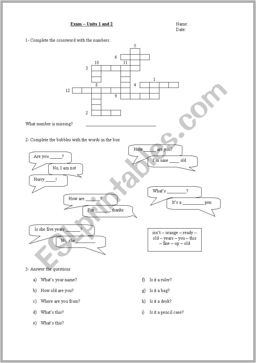 First Grade Test Worksheets