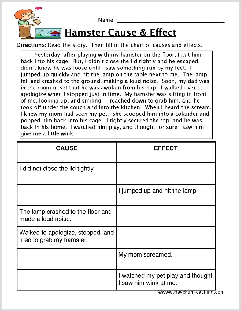 First Grade Worksheet On Cause And Effect