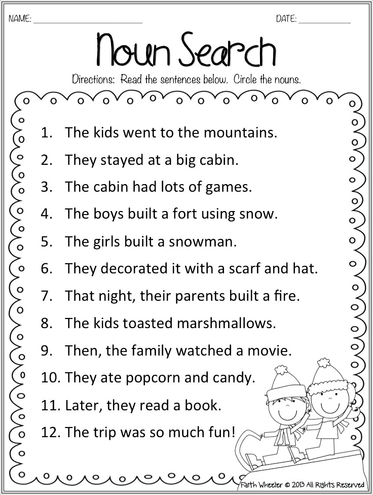 First Grade Worksheet On Nouns