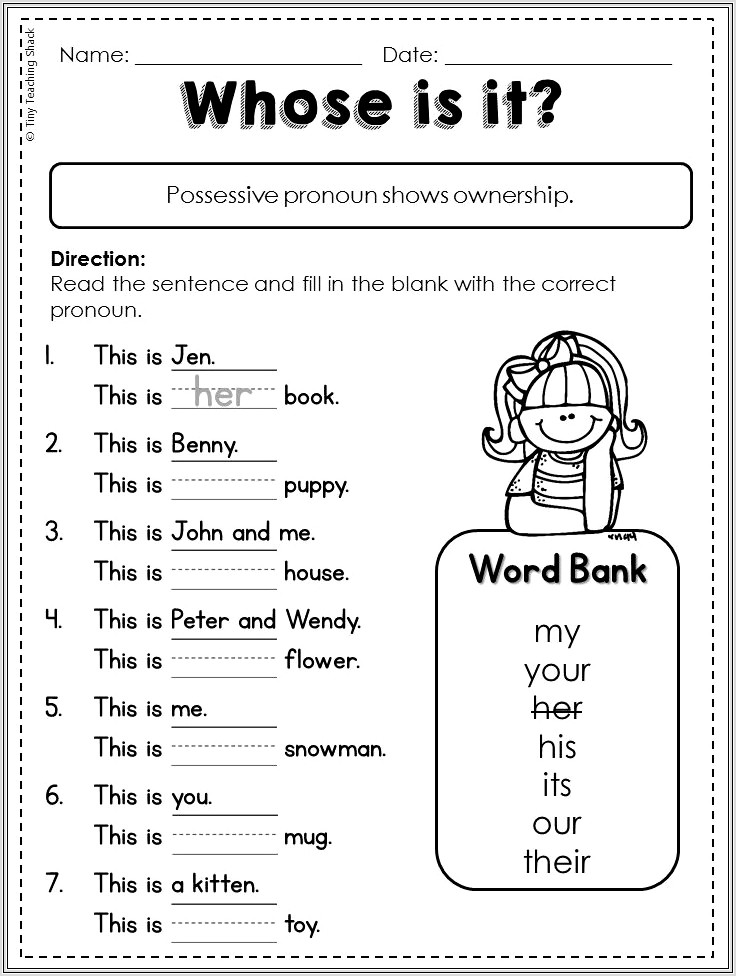 First Grade Worksheet On Pronouns