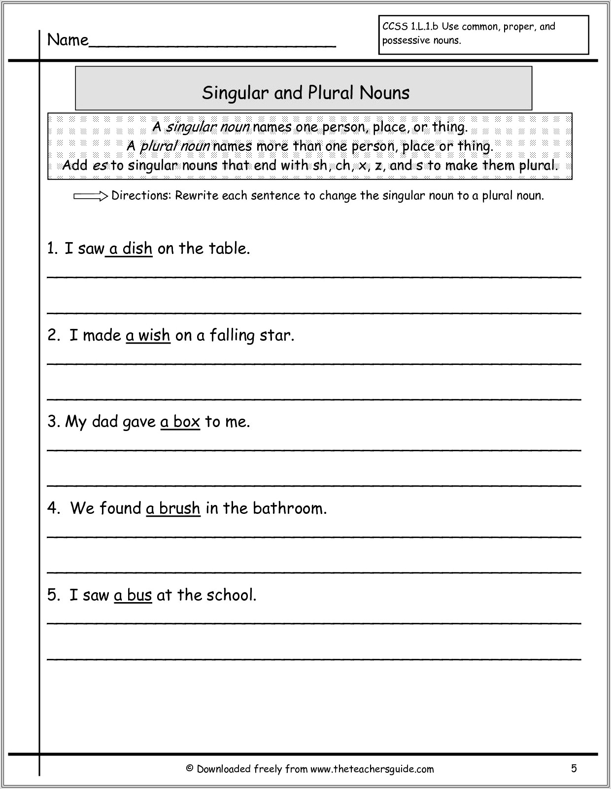 First Grade Worksheet Plural Nouns
