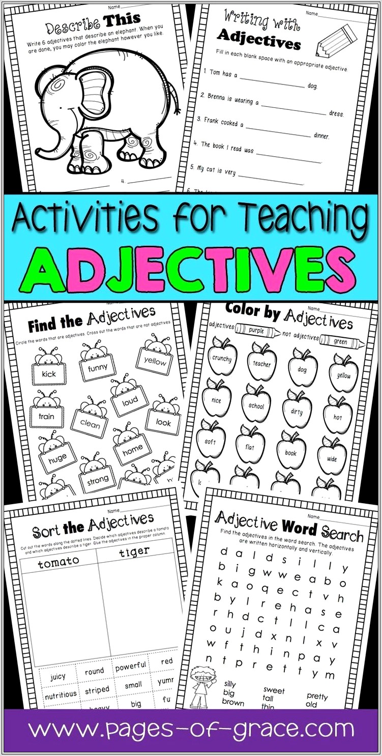 First Grade Worksheets Adjectives