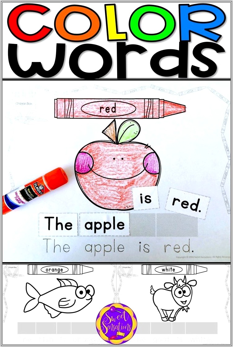 First Grade Worksheets Color Words