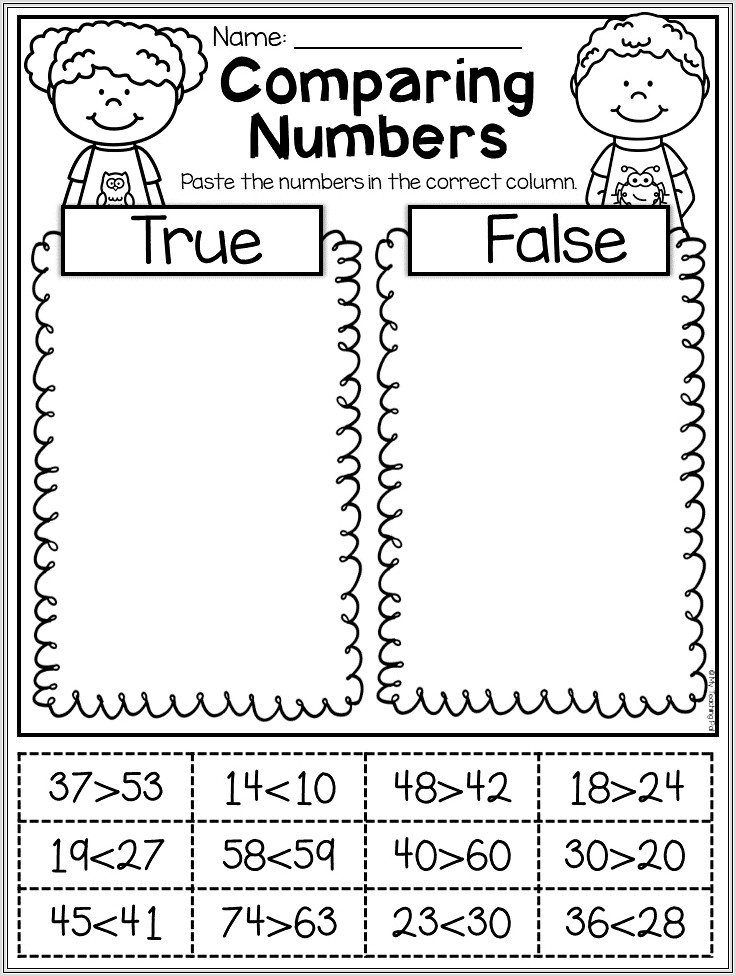 First Grade Worksheets Comparing Numbers