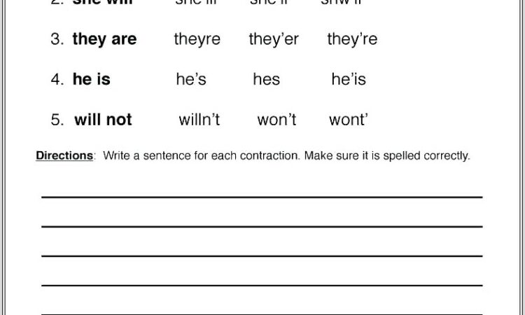 First Grade Worksheets For Contractions