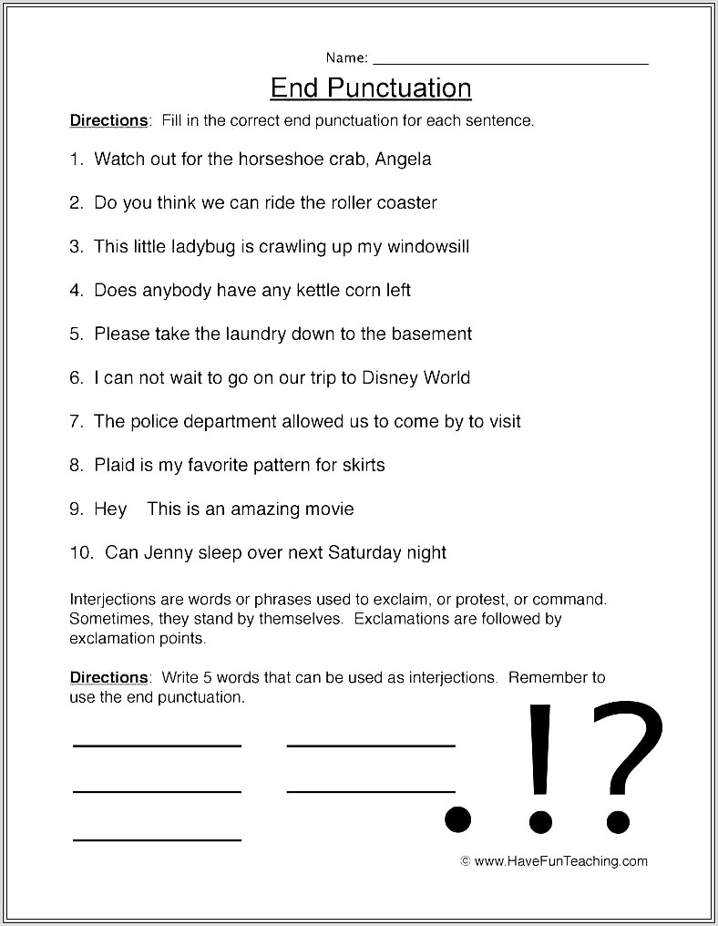 First Grade Worksheets For Punctuation And Capitalization