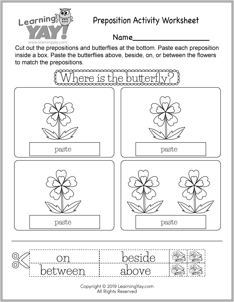 First Grade Worksheets On Prepositions