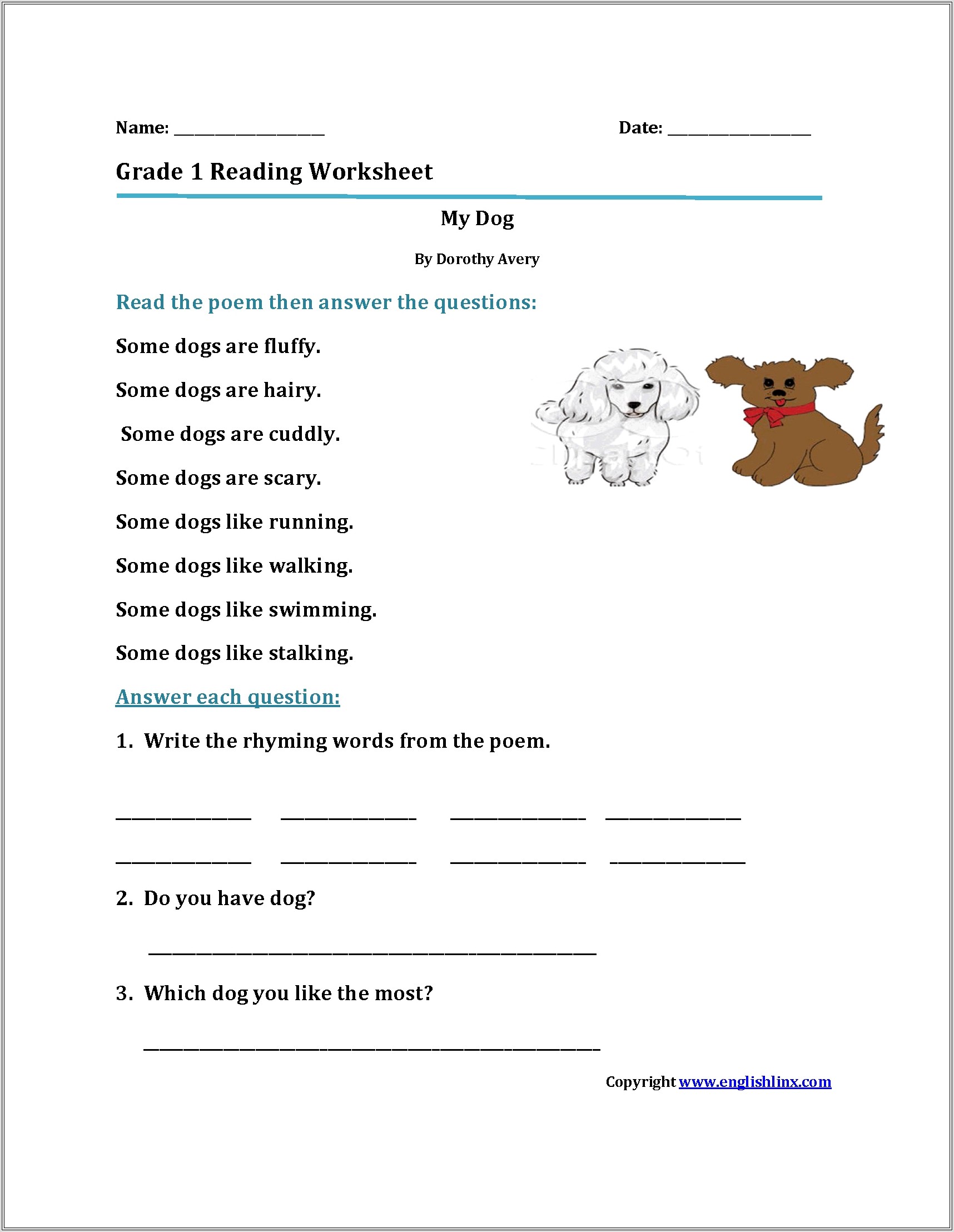 First Grade Worksheets Reading