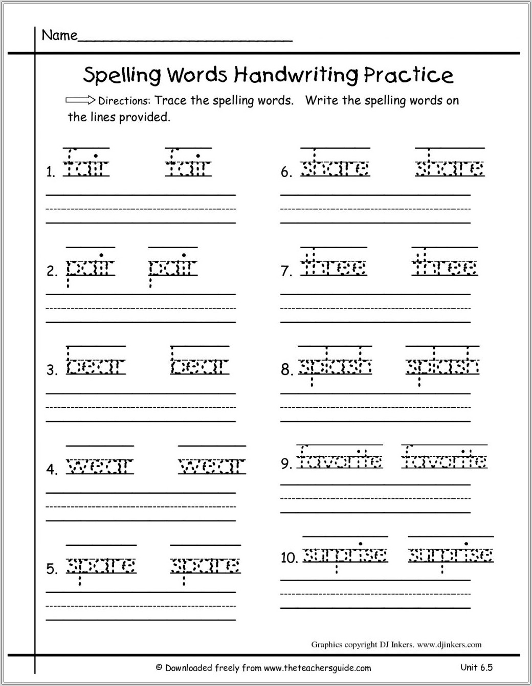 First Grade Worksheets Spelling