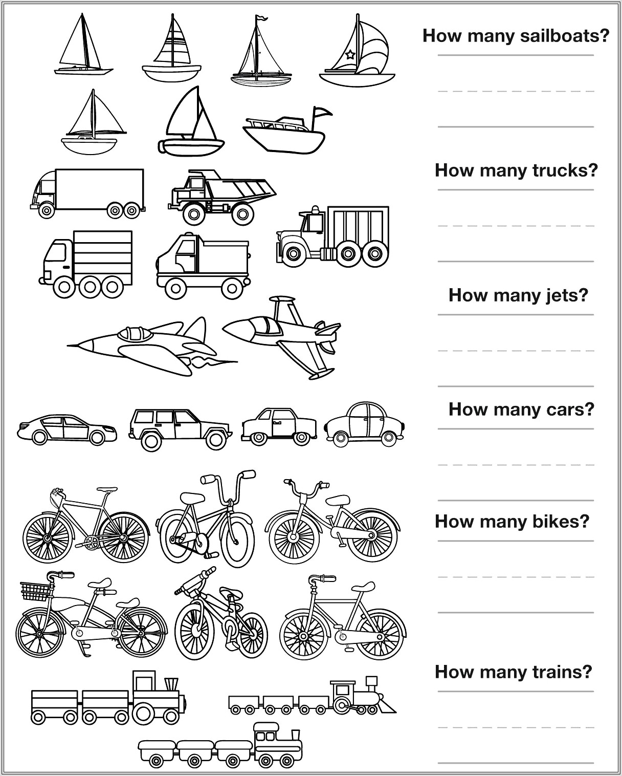 First Grade Worksheets Transportation