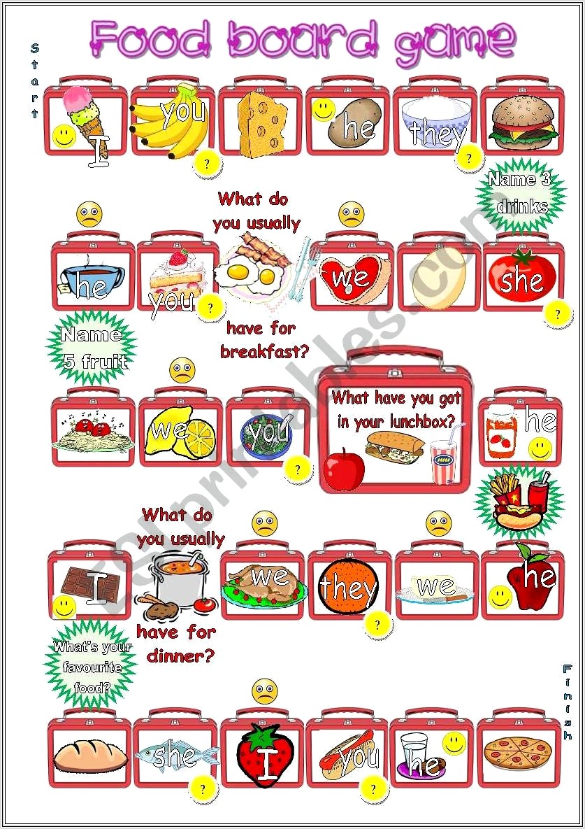 Food Board Game Worksheet