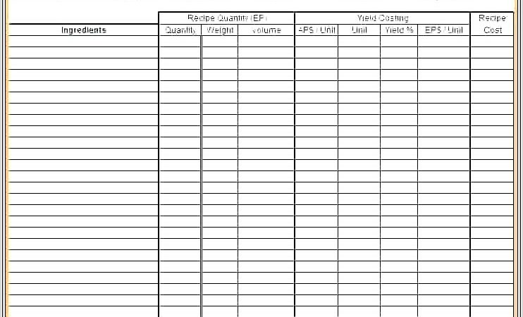 Food Cost Worksheet Excel