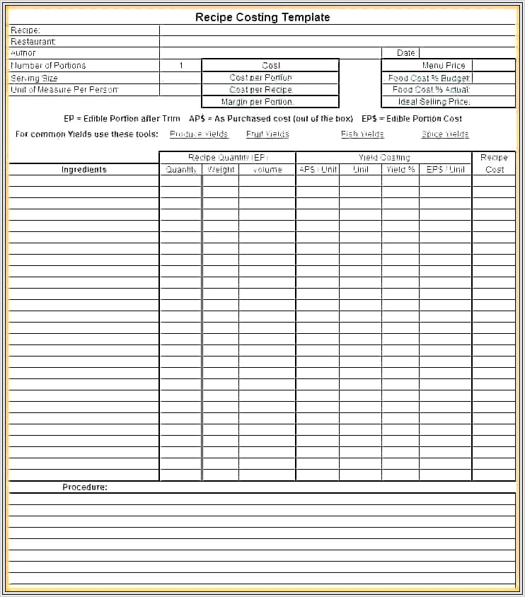 Food Cost Worksheet Excel